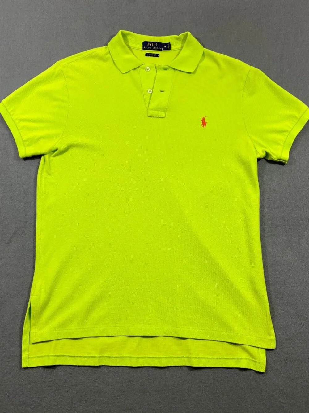 Polo Ralph Lauren Lime Green Pink Pony Custom Fit Pique Polo Shirt Medium
